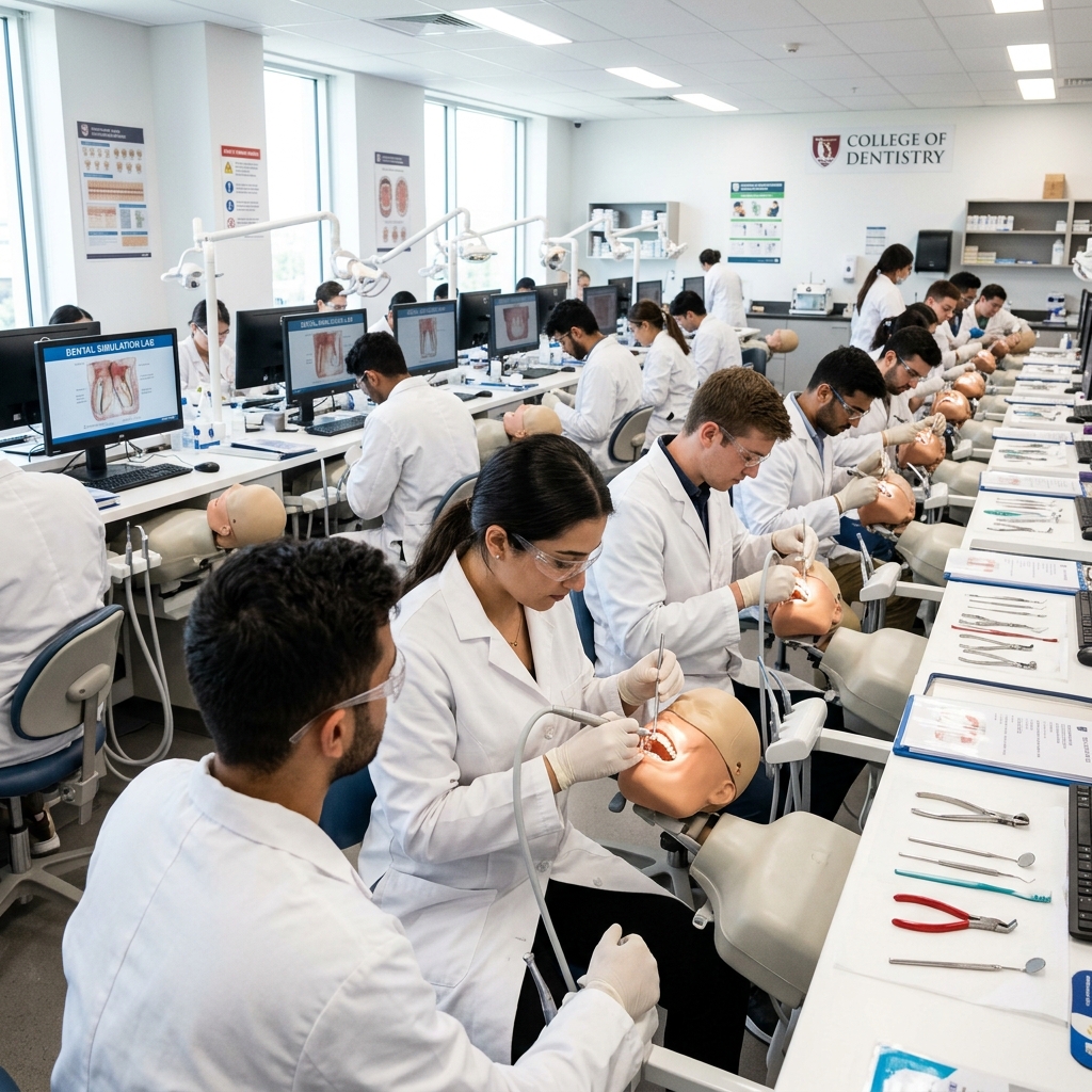 Students in dental training lab